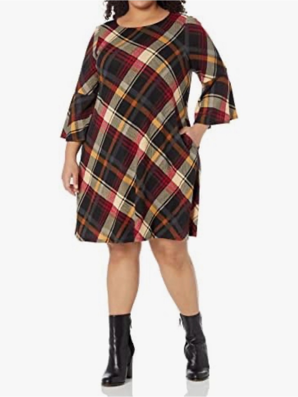 Jessica Howard Womens Plaid‎ Bell Sleeve Shift Dress Medium Multicolor Lined